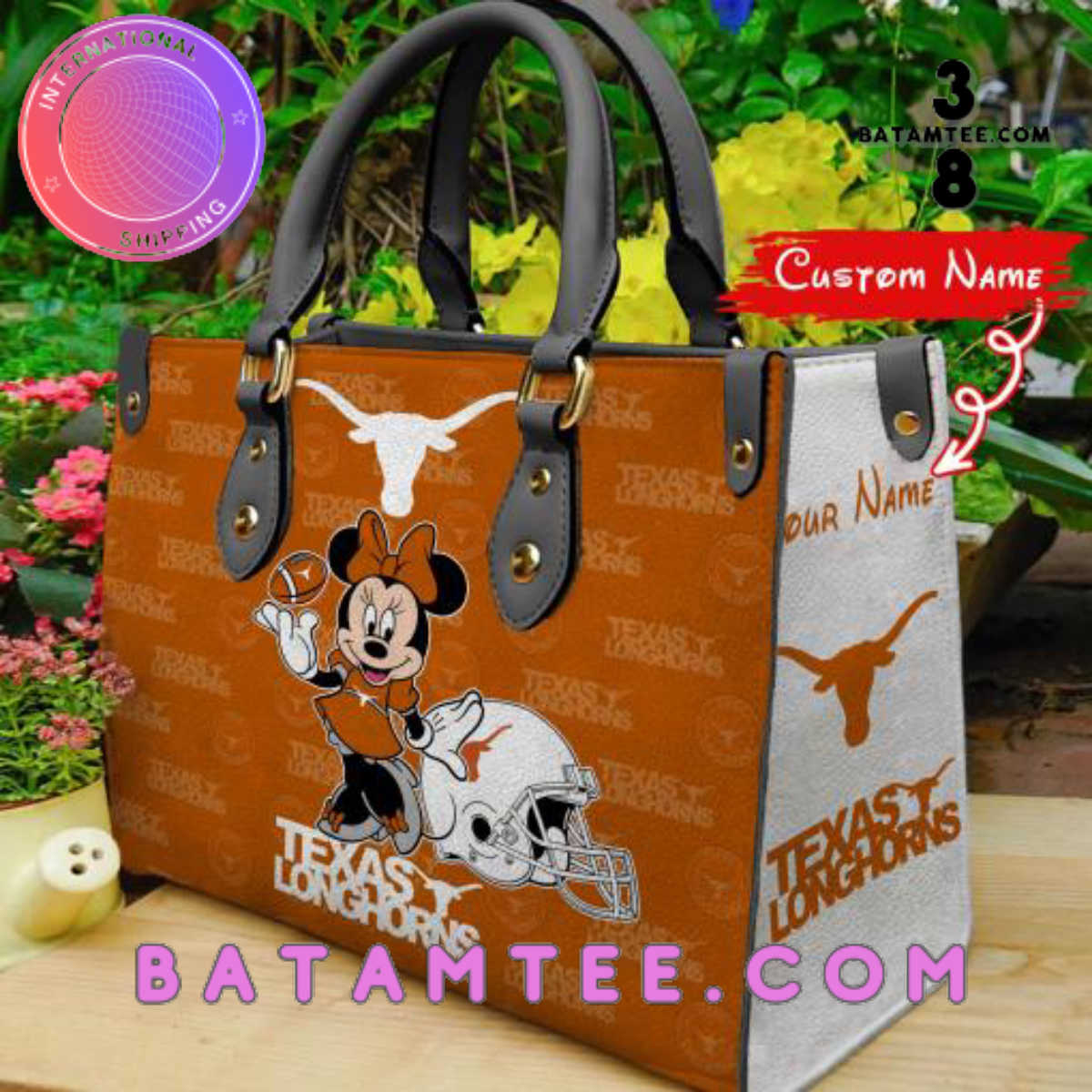 Personalized Texas Longhorns Minnie Mouse Women Leather Hand Bag's Overview - Batamtee Shop - Threads & Totes: Your Style Destination