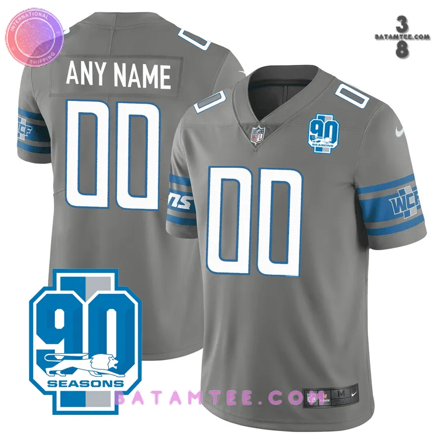 Men’s Detroit Lions NFL 90th Year Personalized Football Jersey