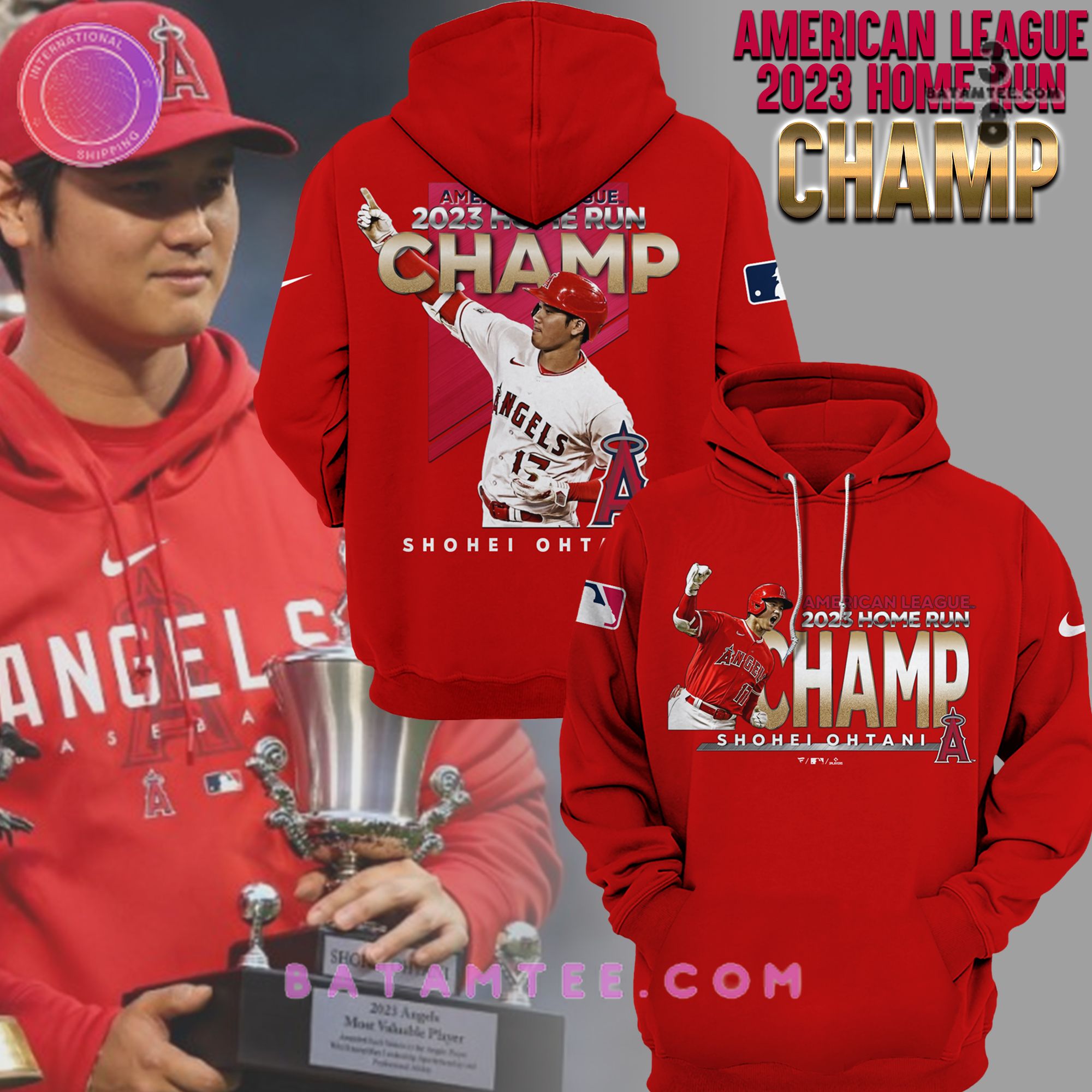 Los Angeles Angels Shohei Ohtani 2023 Home Run Champ Red Hoodie