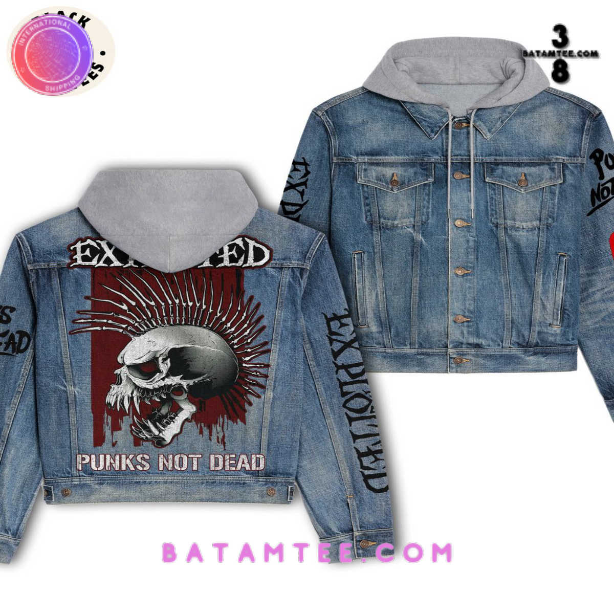 Explotted Punks Not Dead Skull Hooded Denim Jacket - Batamtee Shop ...