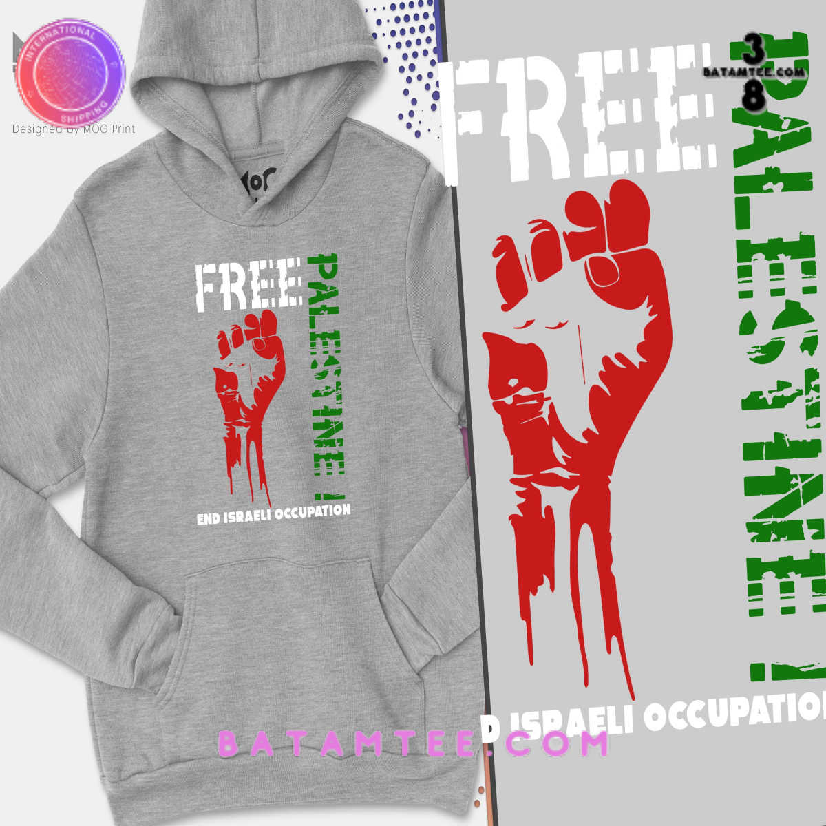 Free Palestine End Israeli Occupation Grey Hoodie