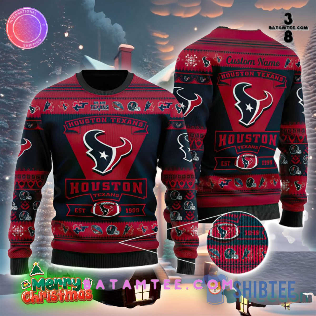 Houston Texans Logo Custom Name For Football Fans Ugly Christmas Sweater Christmas Gift's Overview - Batamtee Shop - Threads & Totes: Your Style Destination
