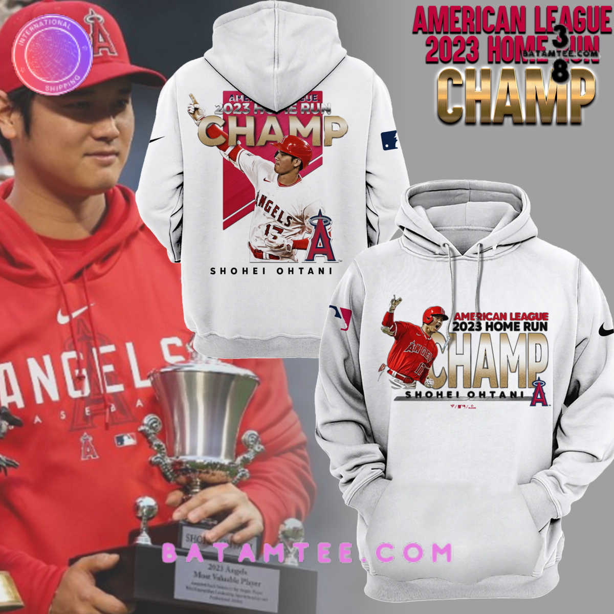 Los Angeles Angels Shohei Ohtani 2023 Home Run Champ White Hoodie's Overview - Batamtee Shop - Threads & Totes: Your Style Destination