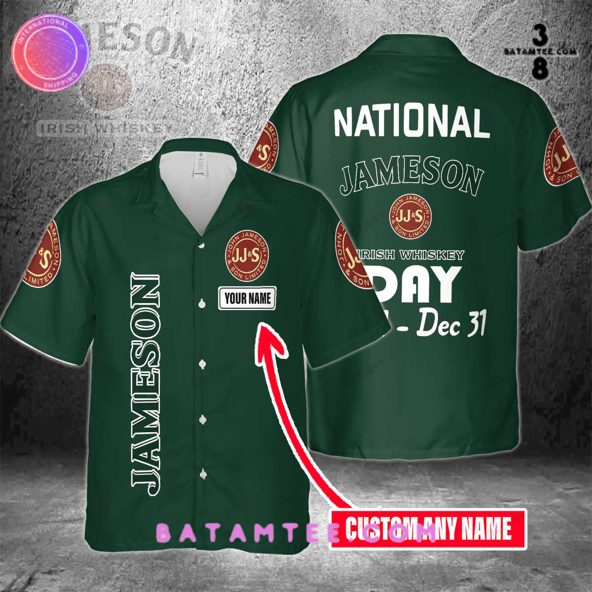 National Jameson Irish Whiskey National Day Jan 1 – Dec 31 Custom Name Hawaiian Shirt's Overview - Batamtee Shop - Threads & Totes: Your Style Destination