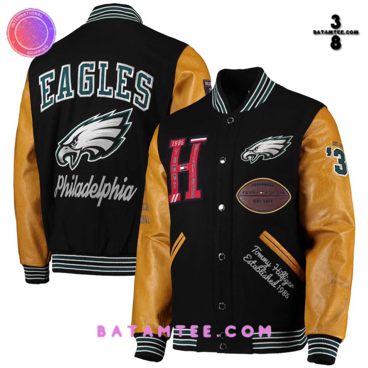 Philadelphia Eagles Black Tan Tommy Hilfiger Heritage Varsity Full-Snap Jacket's Overview - Batamtee Shop - Threads & Totes: Your Style Destination
