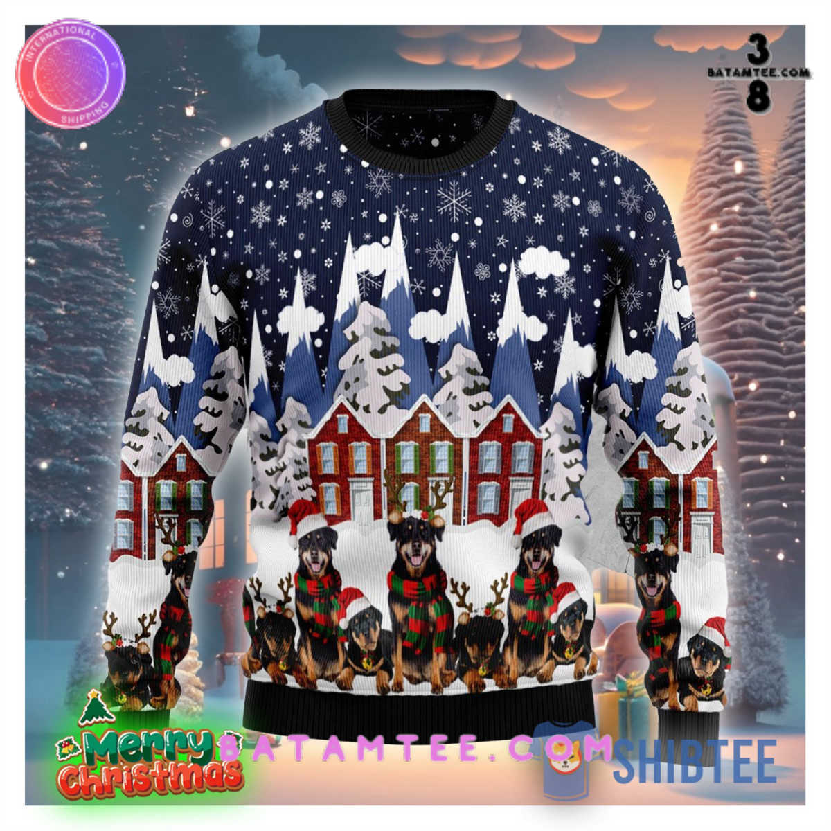 Rottweiler Family Winter Snow Ugly Christmas Sweater