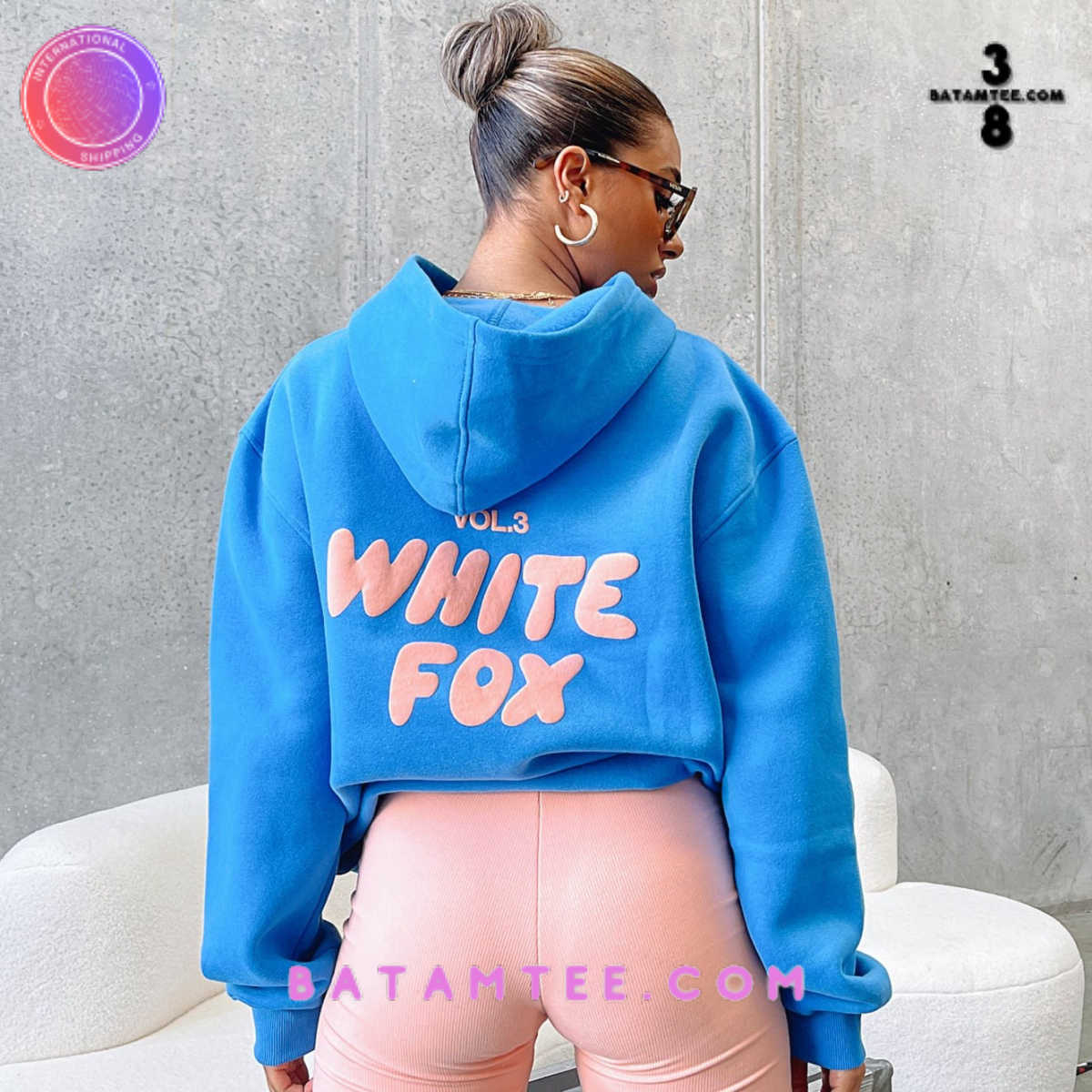 White 2024 blue hoodie