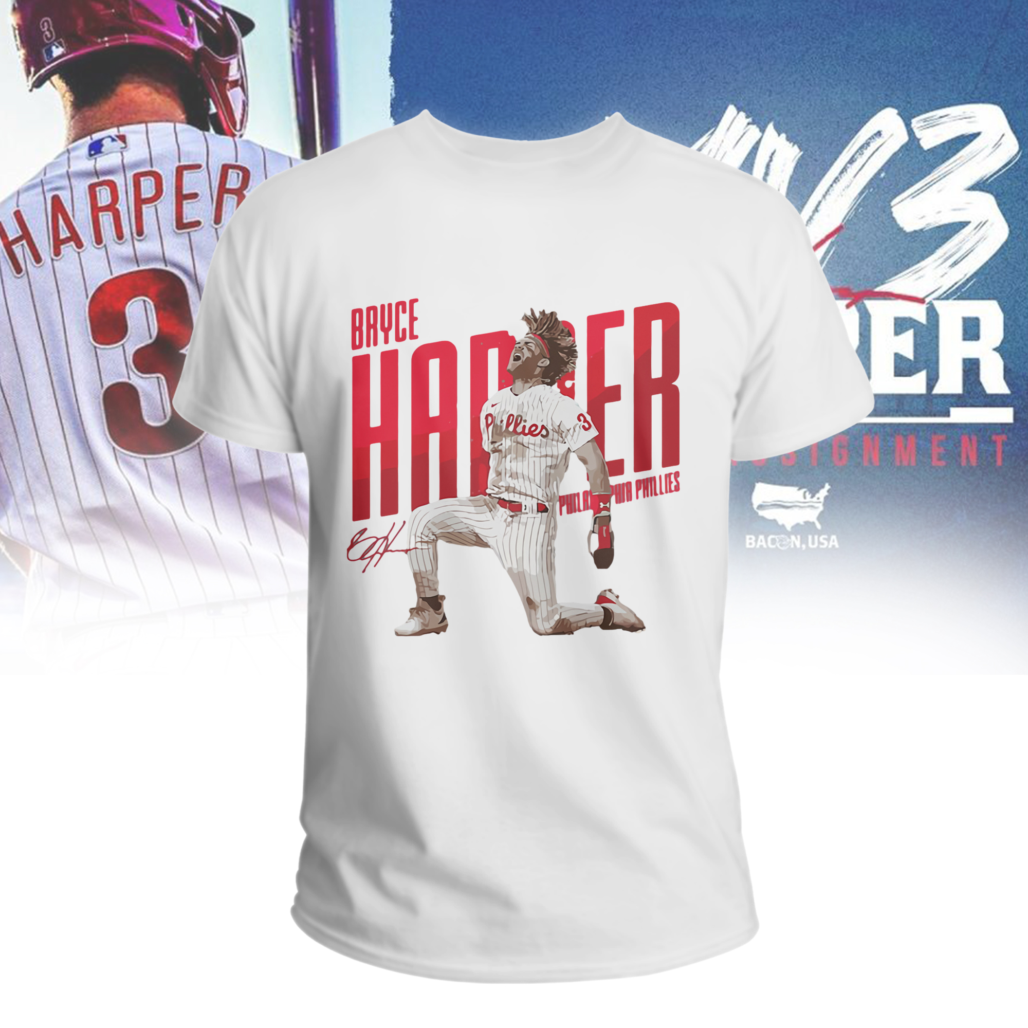 Bryce Harper Philadelphia Phillies Signature Number 3 T-Shirt